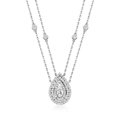 Ross-simons 1.00- Cz 2-strand Drop Necklace In Sterling Silver In Metallic