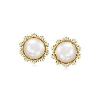 Ross-simons 10.5-11mm Cultured Pearl And . White Topaz Earrings In 18kt Gold Over Sterling In Multi