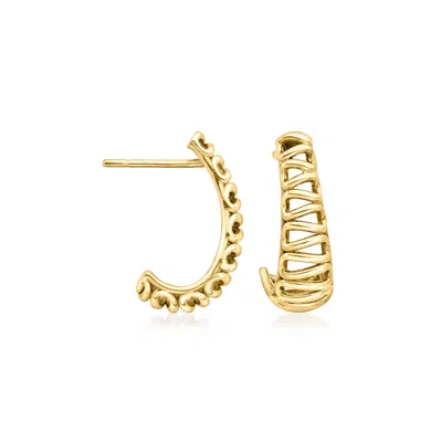 Ross-simons 10kt Yellow Gold Openwork J-hoop Earrings In Multi