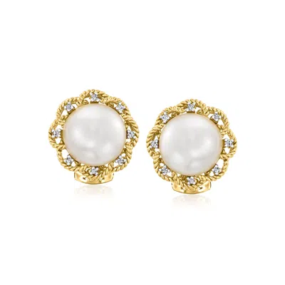 Ross-simons 11-11.5mm Cultured Mabe Pearl Earrings With . Diamonds In 18kt Gold Over Sterling In White