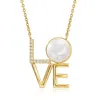 Ross-simons 11-11.5mm Cultured Pearl And . Diamond "love" Necklace In 18kt Gold Over Sterling In Multi