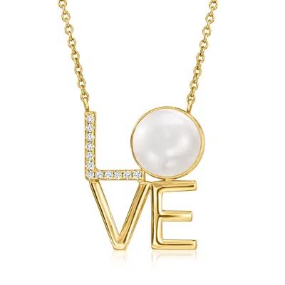 Ross-simons 11-11.5mm Cultured Pearl And . Diamond "love" Necklace In 18kt Gold Over Sterling In Multi