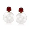 Ross-simons 11-12mm Cultured Pearl And Garnet Earrings In Sterling Silver In Neutral