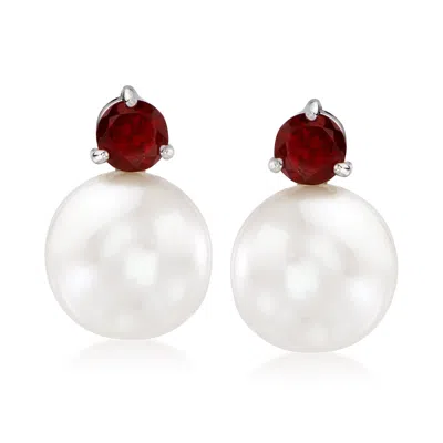 Ross-simons 11-12mm Cultured Pearl And Garnet Earrings In Sterling Silver In Neutral