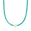 Ross-simons 11.5-12.5mm Cultured Pearl And 4-5mm Turquoise Bead Necklace With 14kt Yellow Gold In Multi