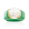Ross-simons 11.5-12mm Cultured Pearl And Jade Ring With 14kt Yellow Gold In Yellow