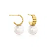 Ross-simons 11.5-12mm Cultured Pearl Ridged C-hoop Earrings In 18kt Gold Over Sterling In Gold