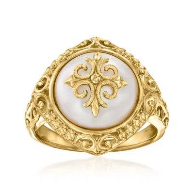 Ross-simons 12-12.5mm Cultured Mabe Pearl Filigree Ring In 18kt Gold Over Sterling
