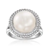 Ross-simons 12-12.5mm Cultured Pearl And . White Topaz Ring In Sterling Silver In White