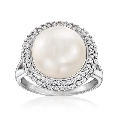 Ross-simons 12-12.5mm Cultured Pearl And . White Topaz Ring In Sterling Silver