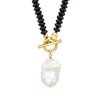 Ross-simons 12-13mm Cultured Baroque Pearl And 5-5.5mm Onyx Bead Toggle Necklace In 18kt Gold Over Sterling In Gold