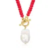Ross-simons 12-13mm Cultured Baroque Pearl And 5-5.5mm Red Coral Bead Toggle Necklace In 18kt Gold Over Sterling In Multi