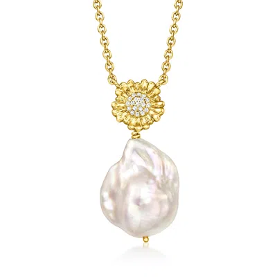 Ross-simons 12-17mm Cultured Baroque Pearl And . White Topaz Flower Necklace In 18kt Gold Over Sterling In Multi