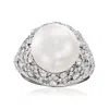 Ross-simons 12.5-13mm Cultured Pearl And White Topaz Ring In Sterling Silver In White
