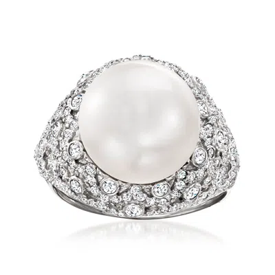 Ross-simons 12.5-13mm Cultured Pearl And White Topaz Ring In Sterling Silver