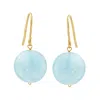 Ross-simons 12mm Aquamarine Drop Earrings In 14kt Yellow Gold In Blue