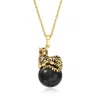 Ross-simons 12mm Black Agate Tiger Pendant Necklace In 18kt Gold Over Sterling With Enamel