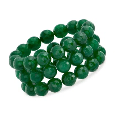Ross-simons 12mm Green Quartz Bead Jewelry Set: 3 Stretch Bracelets In Multi