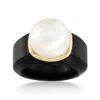 Ross-simons 13-13.5mm Cultured Pearl Ring In Black Jade And 14kt Yellow Gold In White