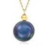 Ross-simons 13-14mm Black Cultured Pearl Necklace In 14kt Yellow Gold