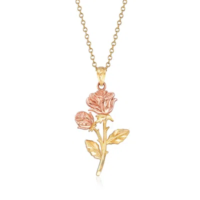 Ross-simons 14kt 2-tone Gold Rose Pendant Necklace In Multi