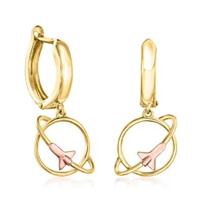 Ross-simons 14kt 2-tone Gold Spaceship Huggie Hoop Drop Earrings