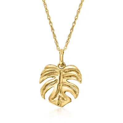 Ross-simons 14kt Gold Monstera Leaf Pendant Necklace In Multi
