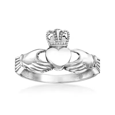 Ross-simons 14kt White Gold Claddagh Ring In Silver