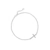 Ross-simons 14kt White Gold Sideways Cross Anklet With Diamond Accents In Multi