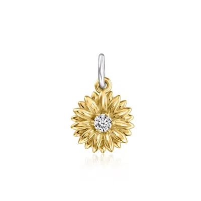 Ross-simons 14kt Yellow Gold And Sterling Silver Sunflower Charm With Single Lab-grown Diamond