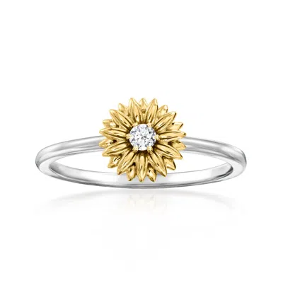 Ross-simons 14kt Yellow Gold And Sterling Silver Sunflower Ring With Single Lab-grown Diamond In Metallic