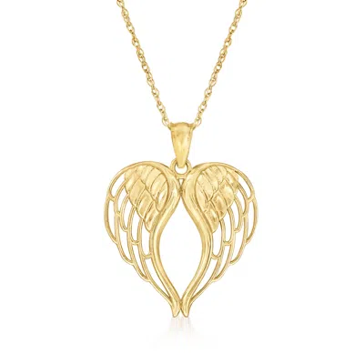 Ross-simons 14kt Yellow Gold Angel Wings Heart Pendant Necklace In Multi