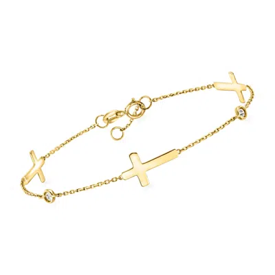 Ross-simons 14kt Yellow Gold Cross Station Bracelet With Diamonds In Multi