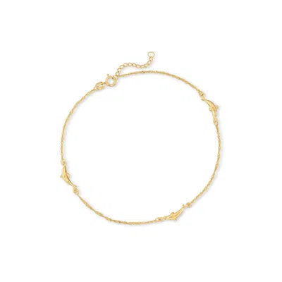 Ross-simons 14kt Yellow Gold Dolphin Anklet In Multi