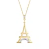 Ross-simons 14kt Yellow Gold Eiffel Tower Pendant Necklace With Diamond Accents In Multi