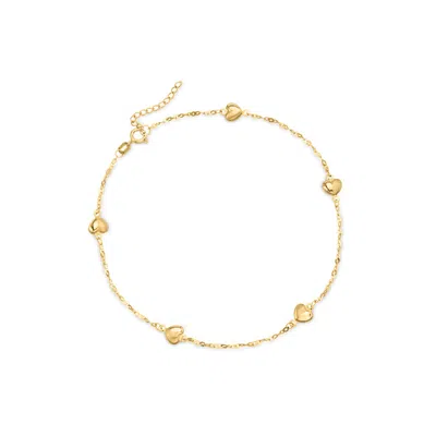 Ross-simons 14kt Yellow Gold Heart Station Anklet In Multi