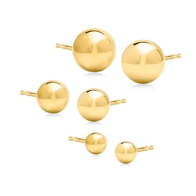 Ross-simons 14kt Yellow Gold Jewelry Set: 3 Pairs Of 4-8mm Ball Stud Earrings