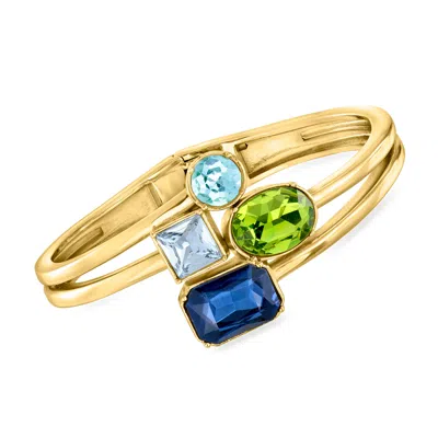 Ross-simons 14kt Yellow Gold-plated Bangle Bracelet With Simulated Tonal Blue And Green Gemstones