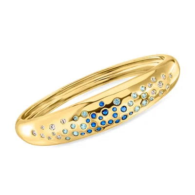 Ross-simons 14kt Yellow Gold-plated Bangle Bracelet With Simulated Tonal-blue And White Gemstones