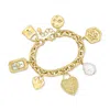 Ross-simons 14kt Yellow Gold-plated Charm Bracelet With Simulated Gemstones, Pearl And . Czs In Gold