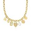 Ross-simons 14kt Yellow Gold-plated Charm Necklace With Simulated Gemstones, Pearl And . Czs In Gold