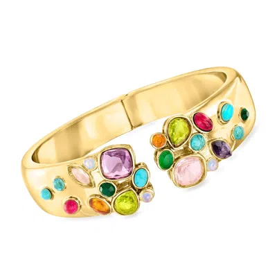 Ross-simons 14kt Yellow Gold-plated Cuff Bracelet With Simulated Multicolored Gemstones In Burgundy