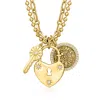 Ross-simons 14kt Yellow Gold-plated Key, Heart Lock And Coin Charm Necklace With Czs In Gold