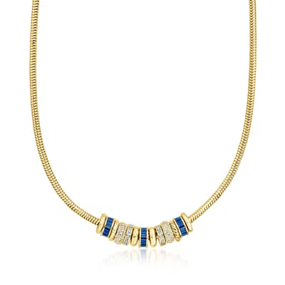 Ross-simons 14kt Yellow Gold-plated Rondelle Necklace With Simulated Tonal-blue And White Gemstones