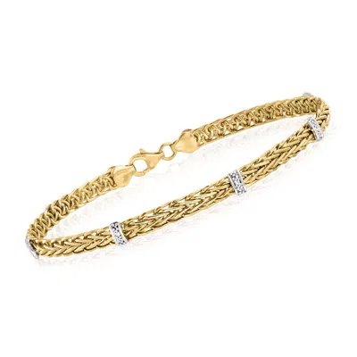 Ross-simons 14kt Yellow Gold Wheat-link Station Bracelet With Diamond Accents In Multi
