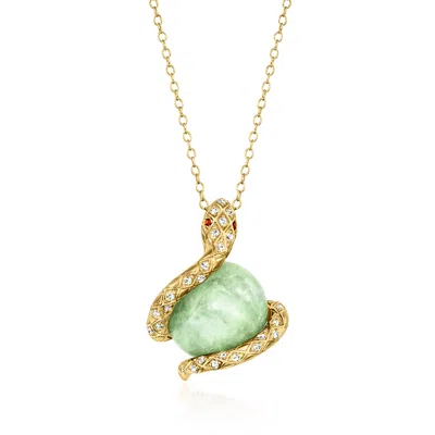 Ross-simons 14mm Jade And . White Topaz Snake Pendant Necklace With Garnets In 18kt Gold Over Sterling In Multi