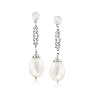Ross-simons 1.5-11mm Cultured Pearl And . Diamond Drop Earrings In Sterling Silver In White