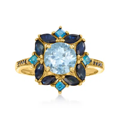 Ross-simons 1.50- Sky Blue Topaz And Sapphire Ring In 18kt Gold Over Sterling