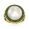 Ross-simons 15mm Cultured Mabe Pearl And . Chrome Diopside Ring With . Sapphires In 18kt Yellow Gold Over Sterli In Green
