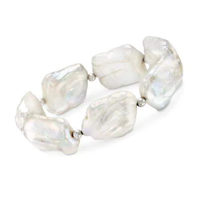 Ross-simons 17-20mm Cultured Baroque Pearl Stretch Bracelet With Sterling Silver In Multi